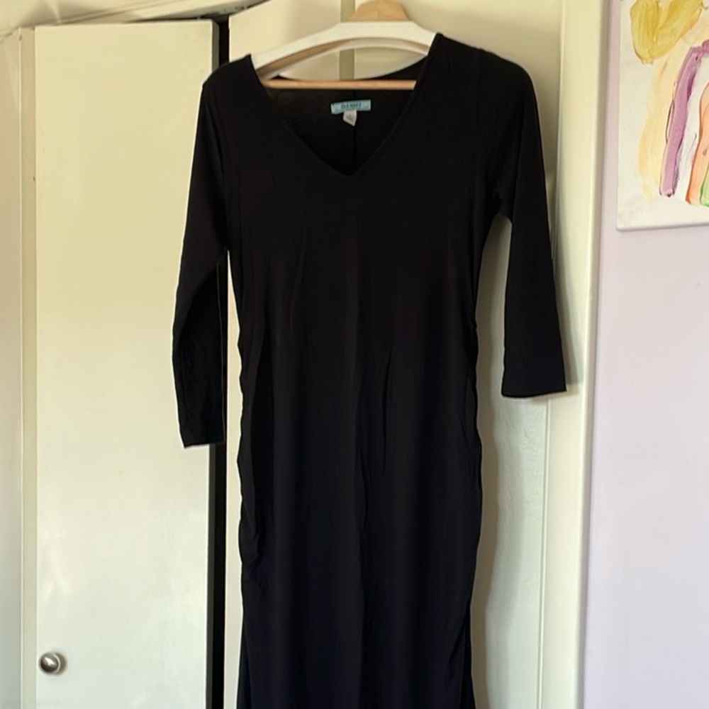 Long sleeve, black maxi maternity dress - S